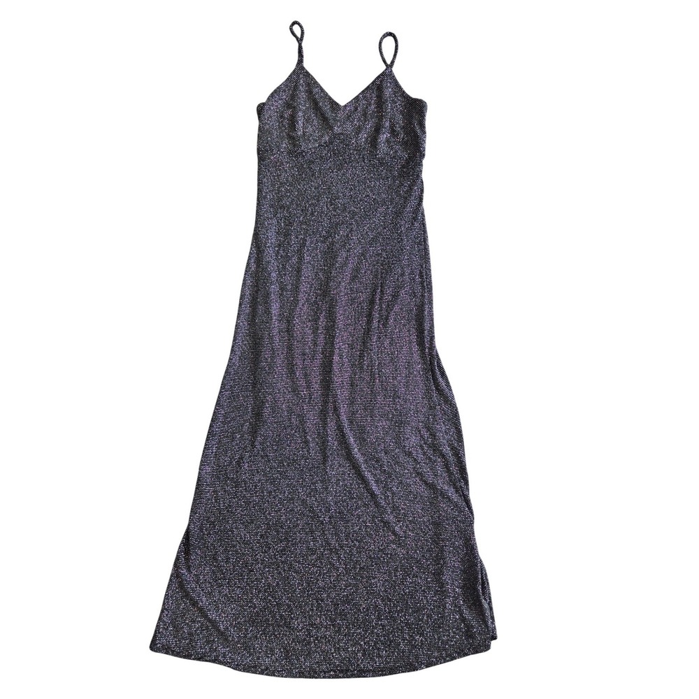 Last Tango Womens Black Silver Metallic Shimmer V-Neck Spaghetti Strap Dress - Picture 3 of 5